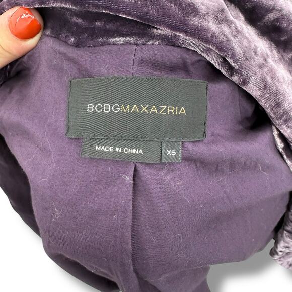 BCBG MaxAzria Dark Purple Velvet Blazer Size XS Button Front Jacket Silk Blend - Picture 9 of 9